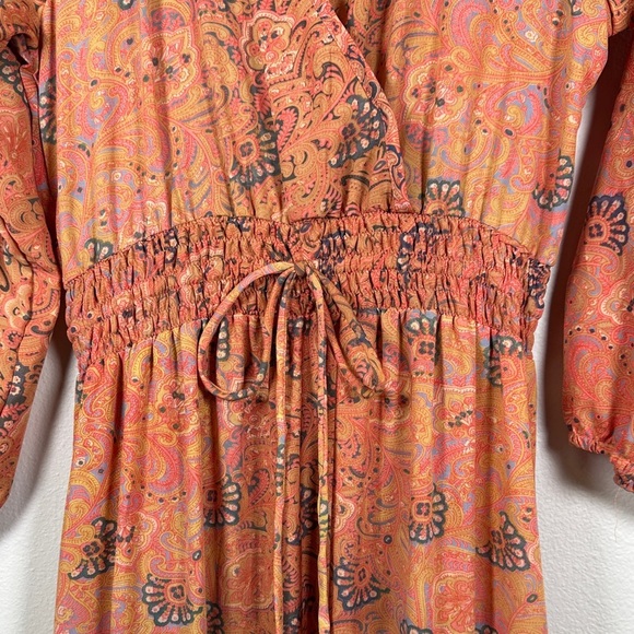 Anthropologie Boemo Coral Pink Tiered Maxi Dress Long Sleeve Boho Size S - Picture 7 of 12